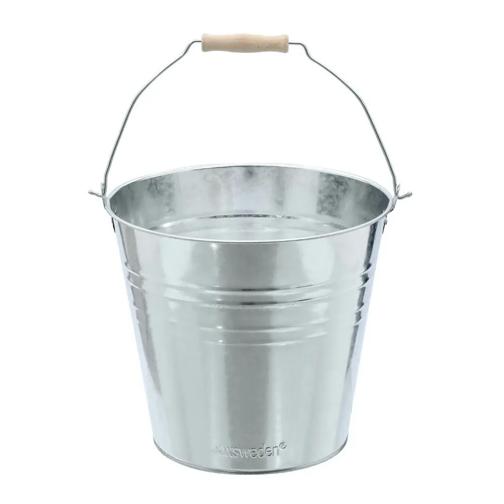 2x Boxsweden 12L/30cm Metal Bucket Laundry Storage/Container w/ Wood Handle SLV