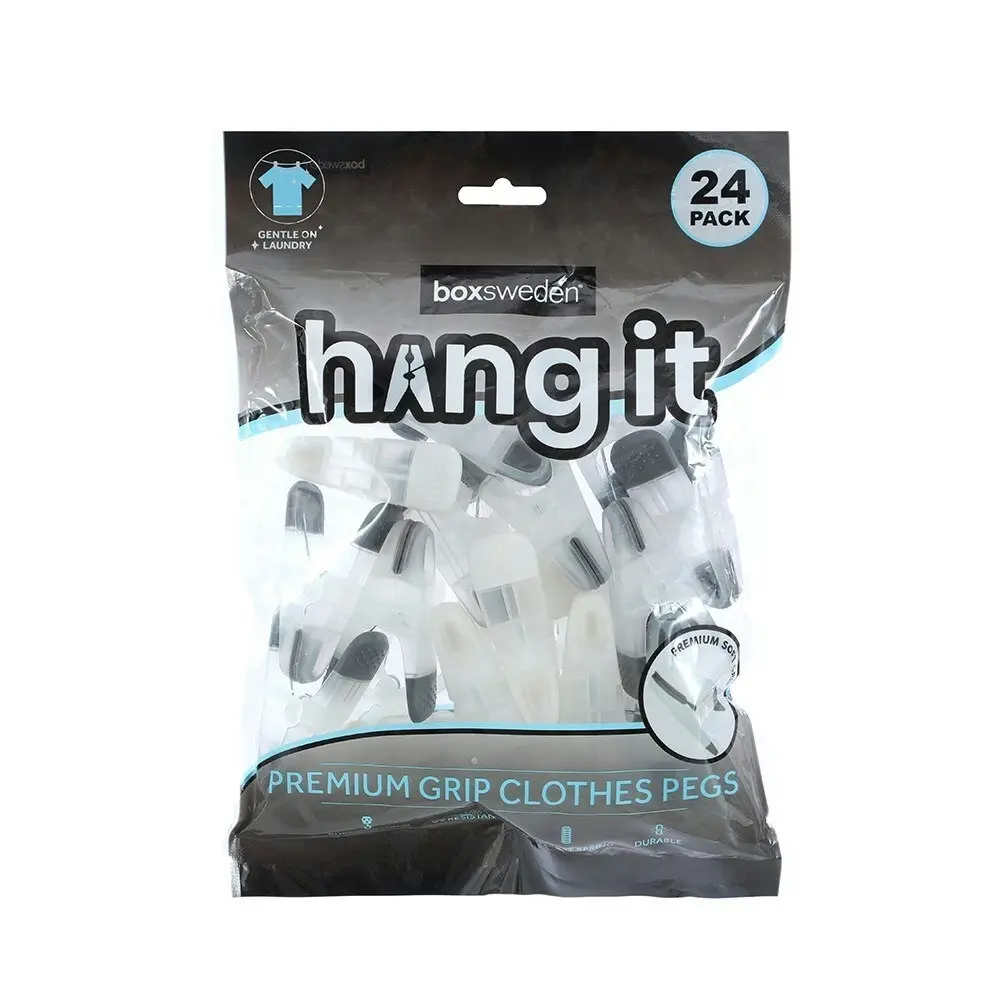 6x 24PK Boxsweden Hangit Premium Grip Clothes Pegs Laundry Pin Clips Clear/Grey