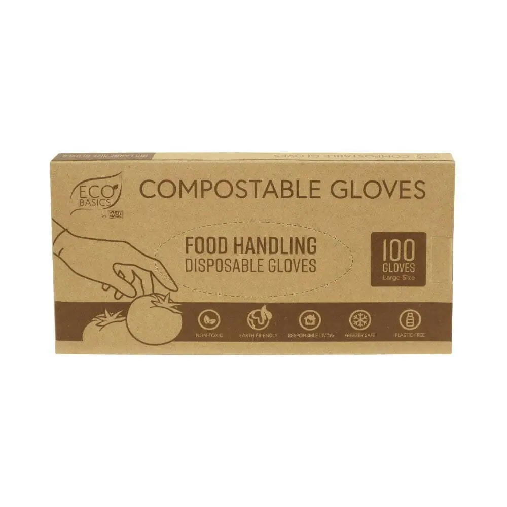 2x 100pc Eco Basics Compostable/Disposable Food Handling/Preparation Gloves L