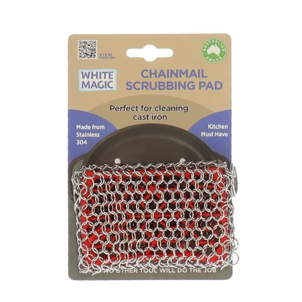 2x White Magic Stainless Steel 11cm Chainmail Scrubbing Pad Pot/Pan Residue