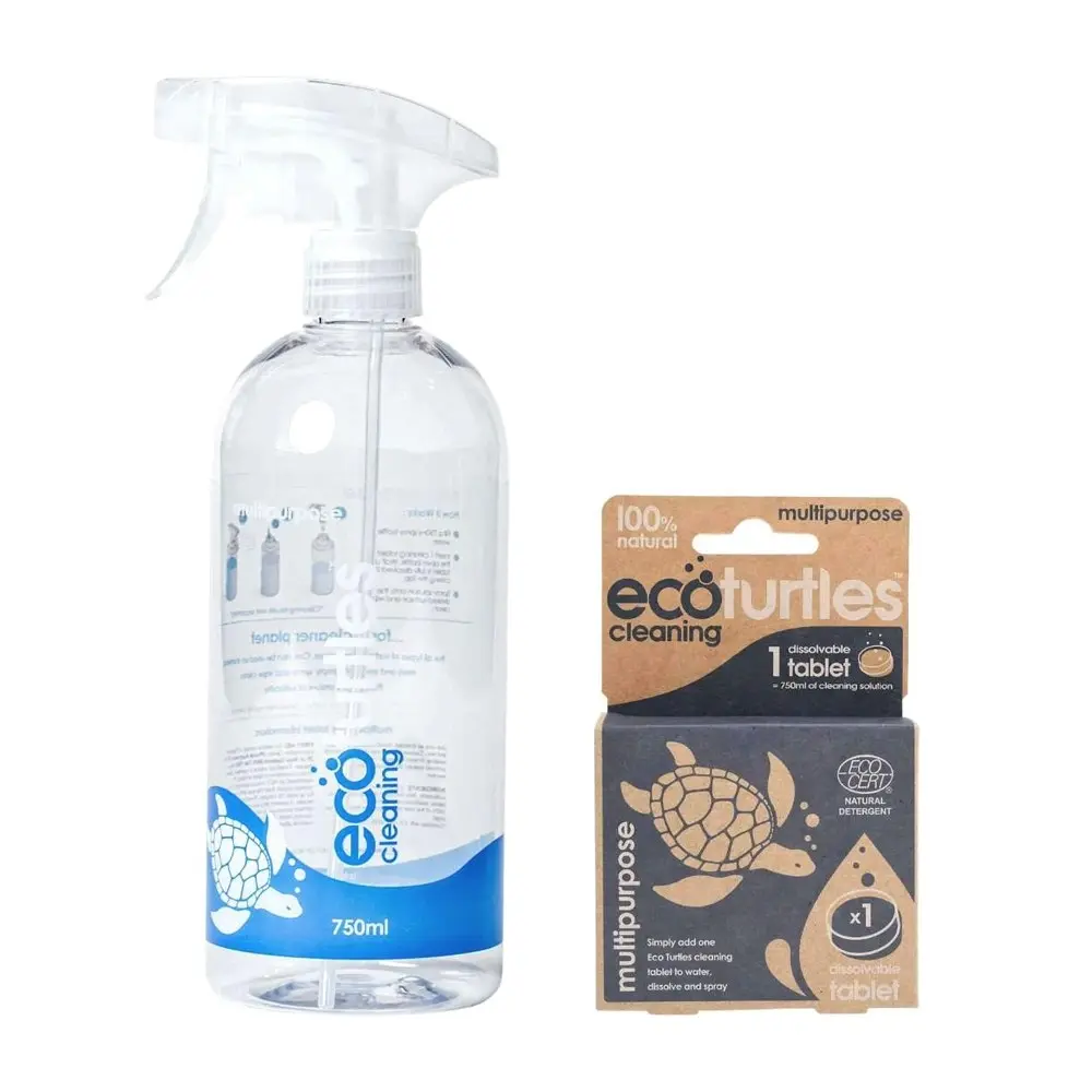 3x Eco-Cleaning Turtles Multipurpose Cleaning Spray Reusable Bottle & Tablet Set