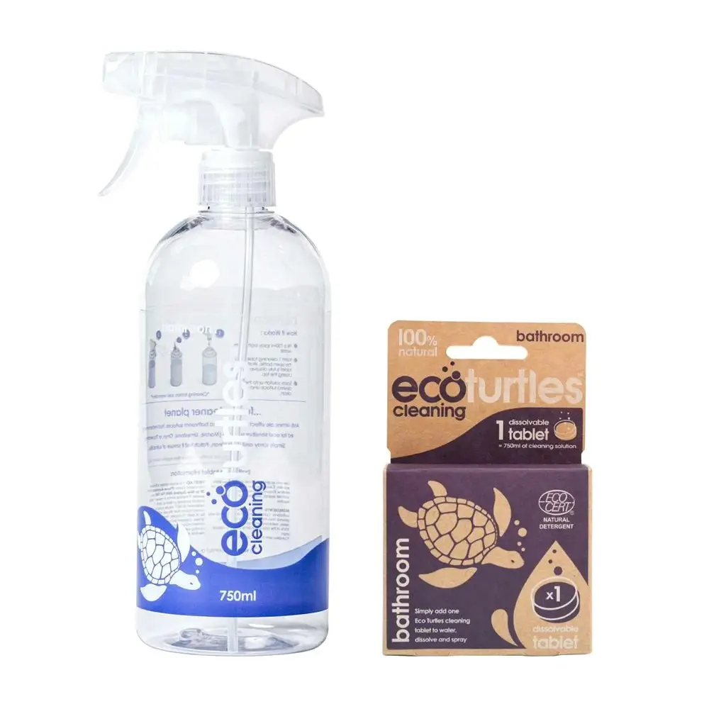 3x Eco-Cleaning Turtles Bathroom Cleaning Spray Reusable Bottle & Tablet Set