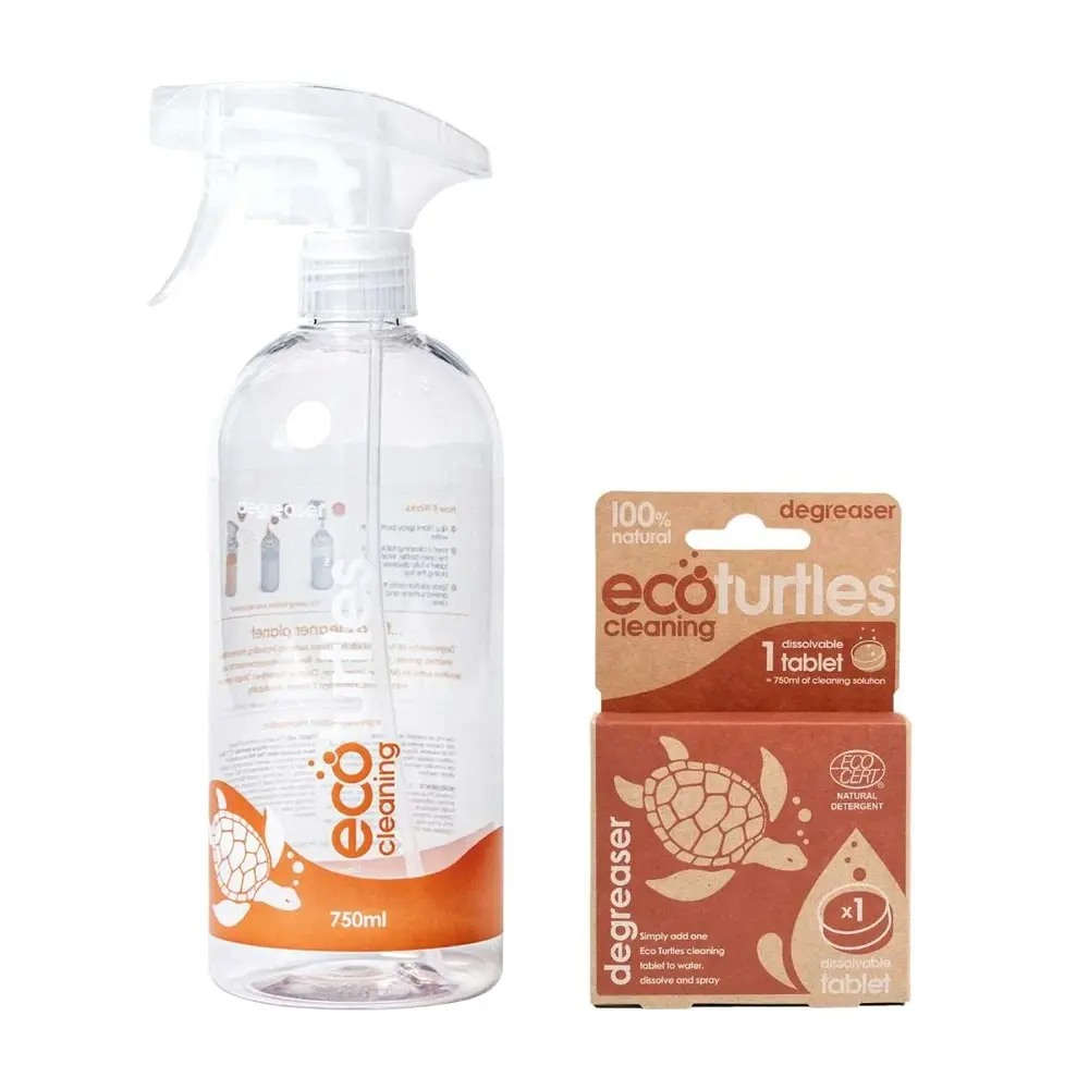 3x Eco-Cleaning Turtles Degreaser Cleaning Spray Reusable Bottle & Tablet Set