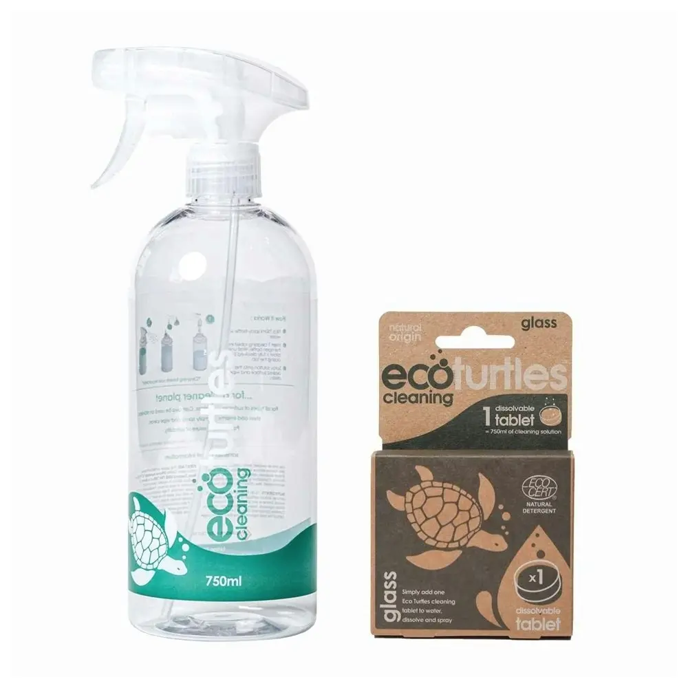 3x Eco-Cleaning Turtles Glass Cleaner Cleaning Spray Reusable Bottle & Tablet