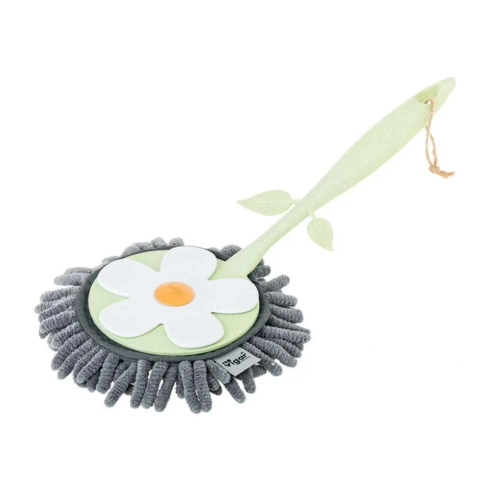 2x Vigar Florganic Round Microfibre Duster Home/Room Sweeping Cleaner Green/Grey