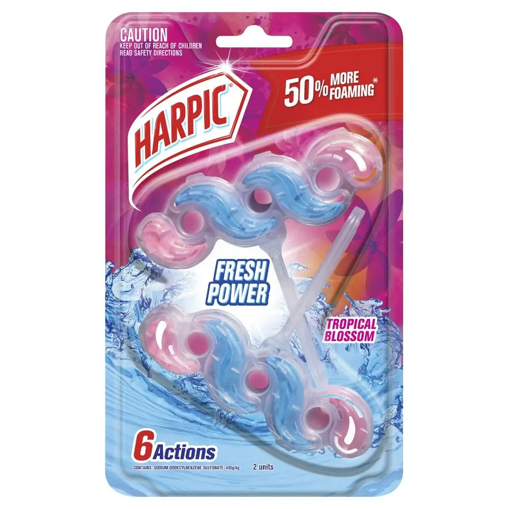 4x Harpic Fresh Power Toilet Block Fragrance 6-Action Cleaner Tropical Blossom