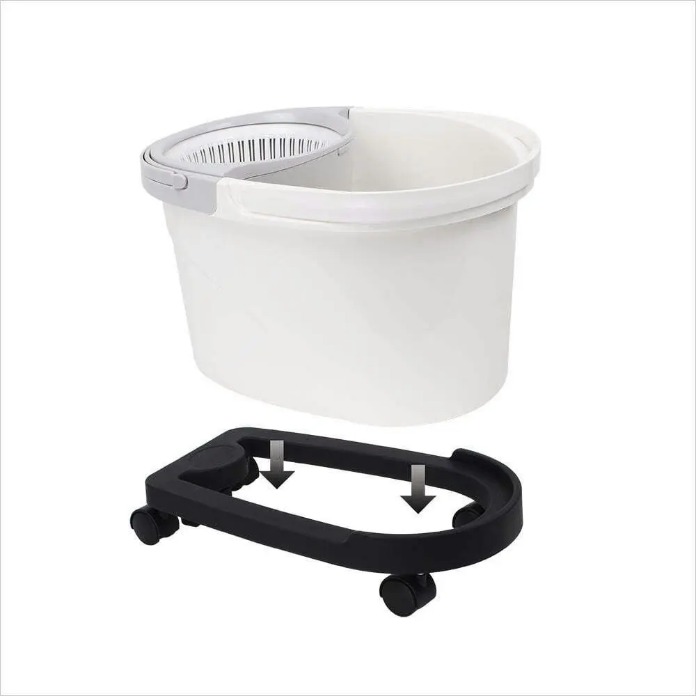 White Magic Portable Trolley Rolling Wheels For Cleaning Spin Mop Bucket Black