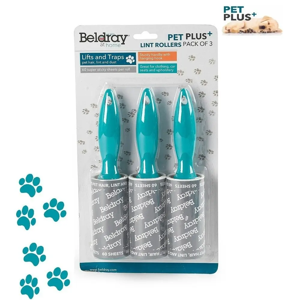 3x 60pc Beldray Pet Plus Dog/Cat Peel Off Lint Roller Dust/Pet Hair Remover