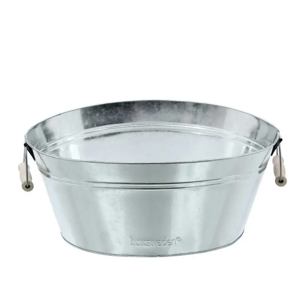 2x Boxsweden 12L Metal Oval Bucket 40cm w/Wood Handles Water Storage Galvanised