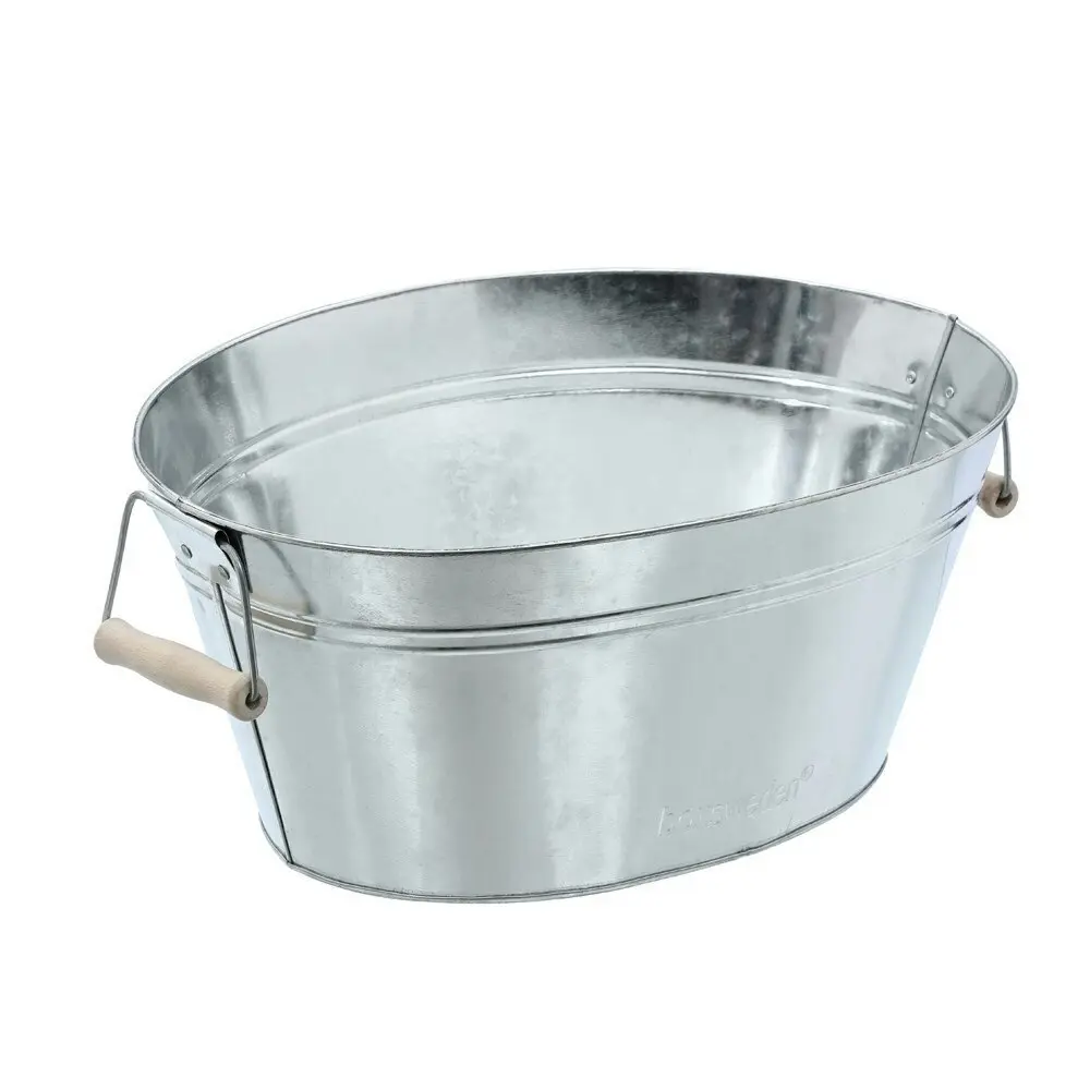 2x Boxsweden 12L Metal Oval Bucket 40cm w/Wood Handles Water Storage Galvanised