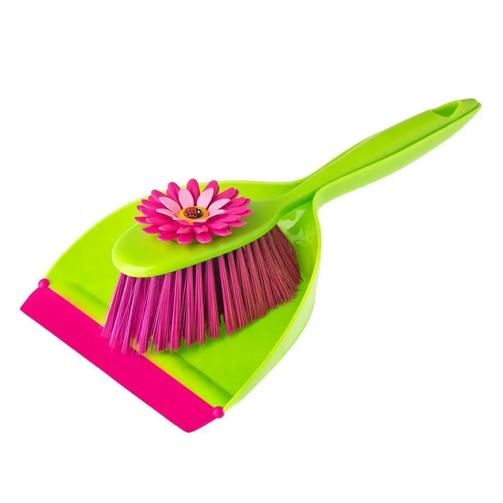 Vigar Flower Power Handy Broom & Dust Pan Set Floor Cleaning Sweeping Green