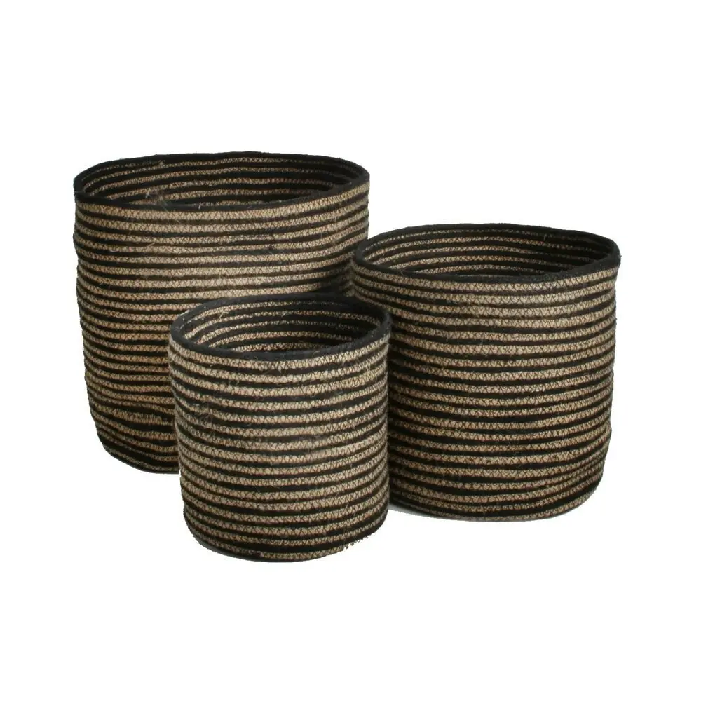 Maine & Crawford Maali 20/25/30cm Stripe Jute Round Laundry Basket Set Black