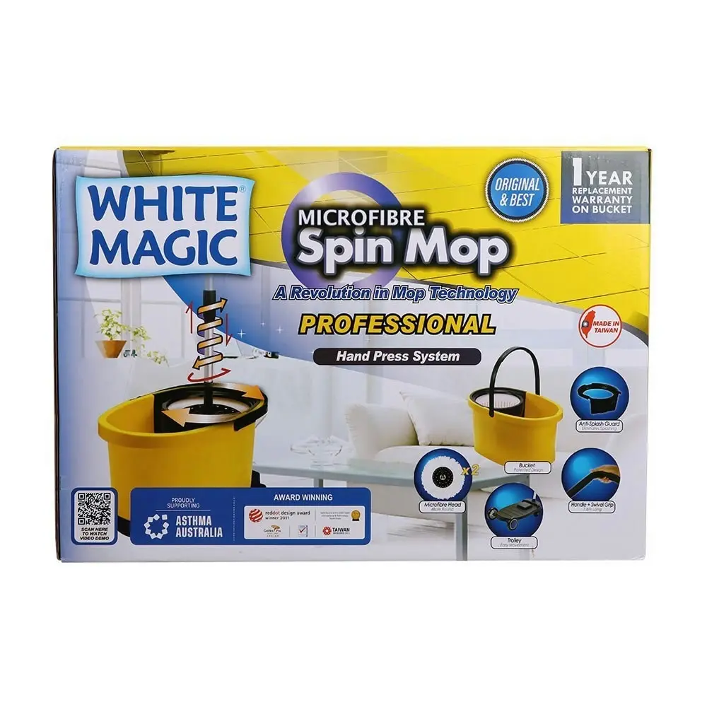 White Magic Professional Microfibre Spin Mop Set Hand Press System Floor Cleaner