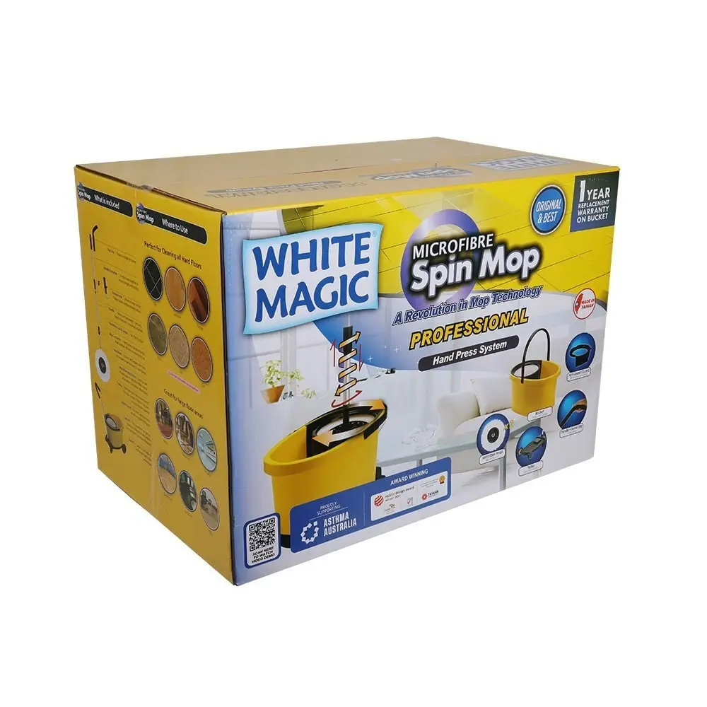 White Magic Professional Microfibre Spin Mop Set Hand Press System Floor Cleaner