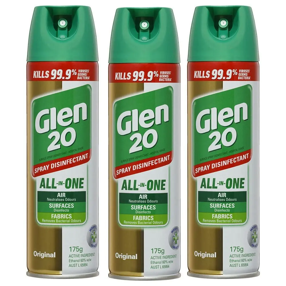 3x Glen 20 Disinfectant Spray 175g Kills 99.9% Virus/Germs/Bacteria Original