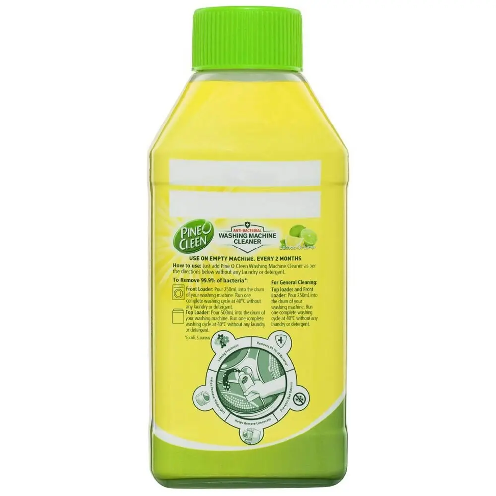 2x Pine O Cleen 250ml Anti-Bacterial Liquid Washing Machine Cleaner Lemon & Lime