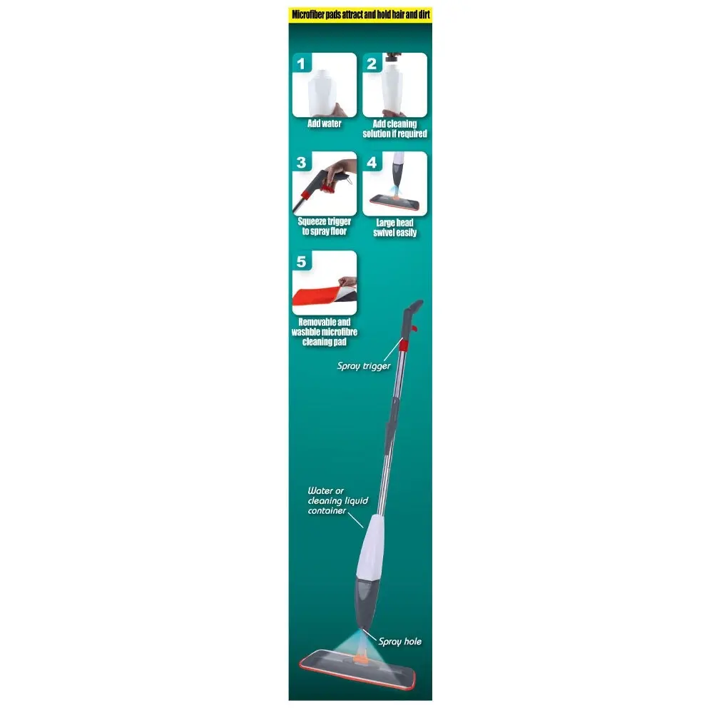 Panache 128cm Spray Mop w/ Cleaning Pad Wood/Tile/Vinyl/Marble Floors Home