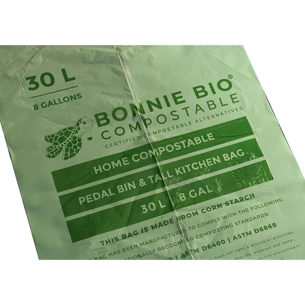 15PK Bonnie Bio Compostable 60L Pedal Bin & Tall Kitchen/Garbage/Bin Bags Green