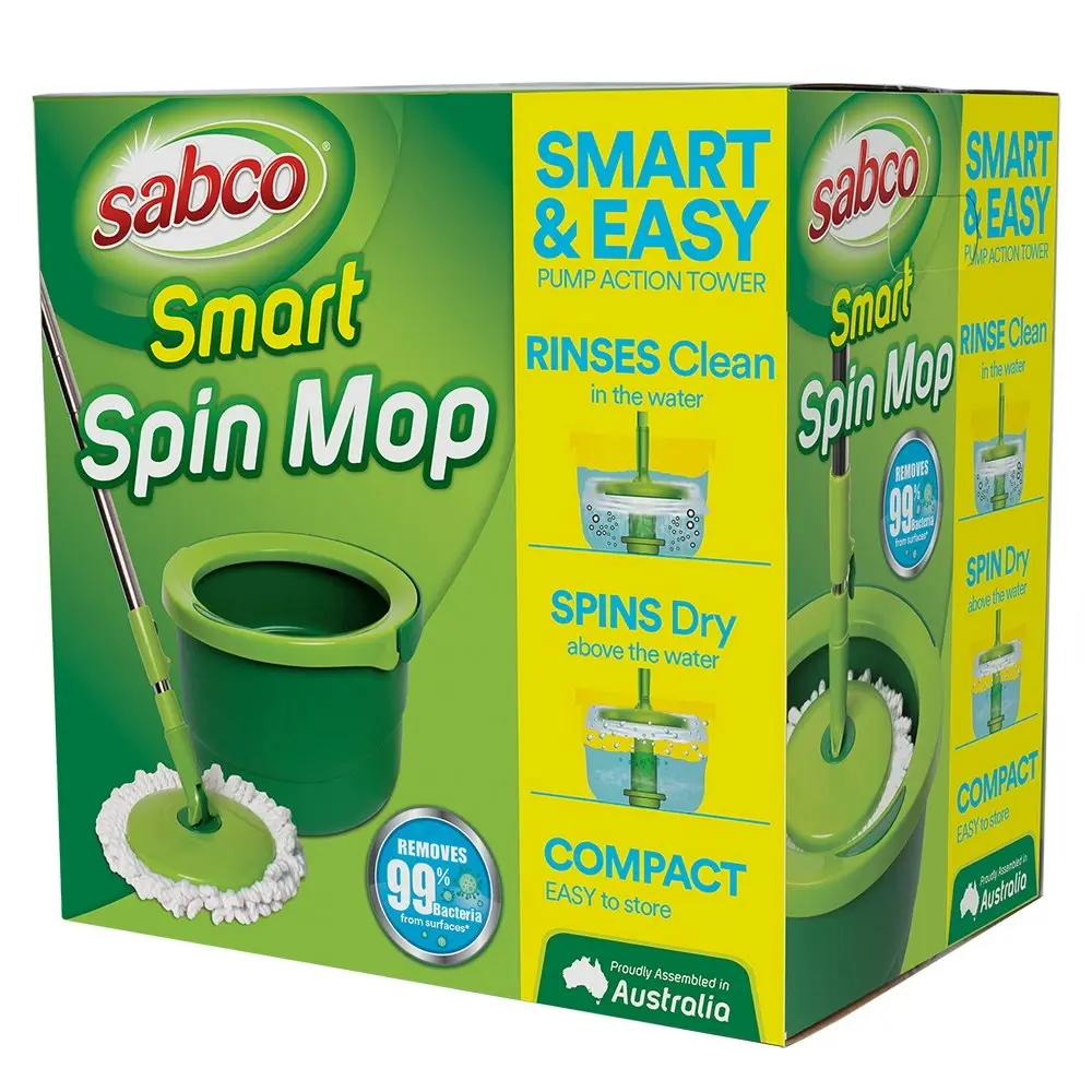 Sabco Smart Compact 130cm Spin Mop w/ Bucket Floor/Surface Cleaner Set Green