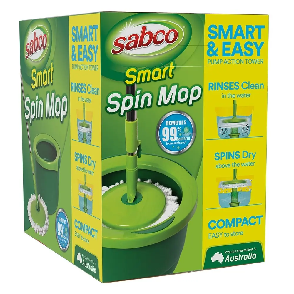 Sabco Smart Compact 130cm Spin Mop w/ Bucket Floor/Surface Cleaner Set Green