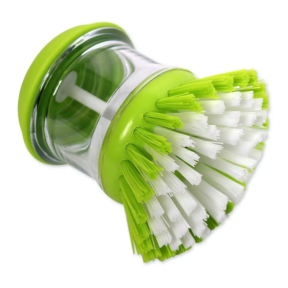 2x Sabco Soap Dispensing 14cm Dish Cleaning Palm Brush w/ Nylon Bristles Green