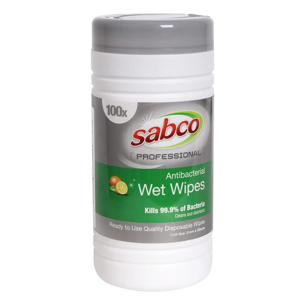 200pc Sabco Professional 21x22cm Antibacterial Wet Wipes Disposable Disinfectant