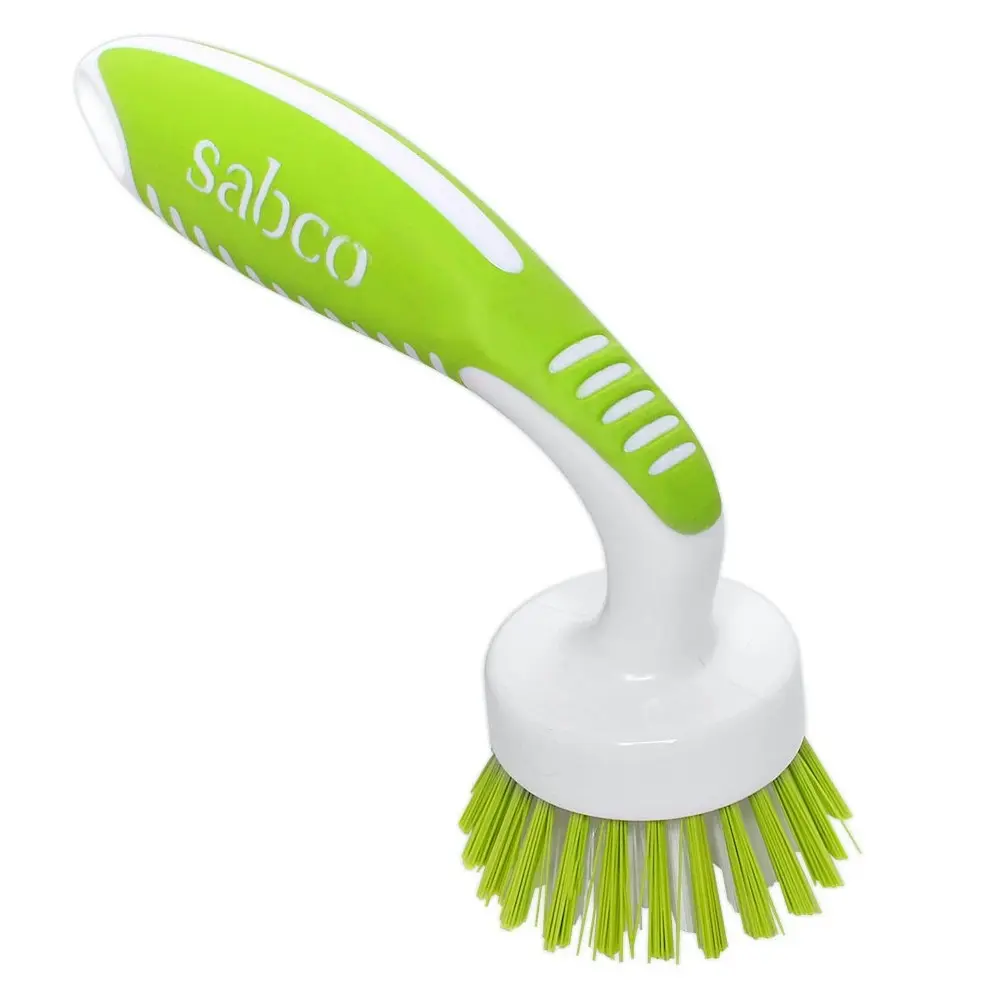 3x Sabco Curved Head Kitchen Brush Dirt/Grime Cleaning/Scrubbing Durable GRN/WHT