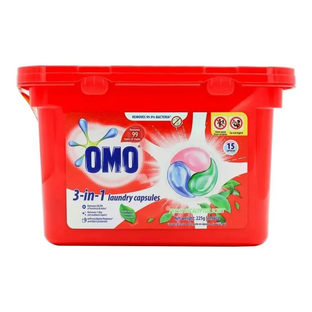 90x Omo 3-in-1 Laundry Liquid Capsules Detergent Stain Remover Fresh Eucalyptus