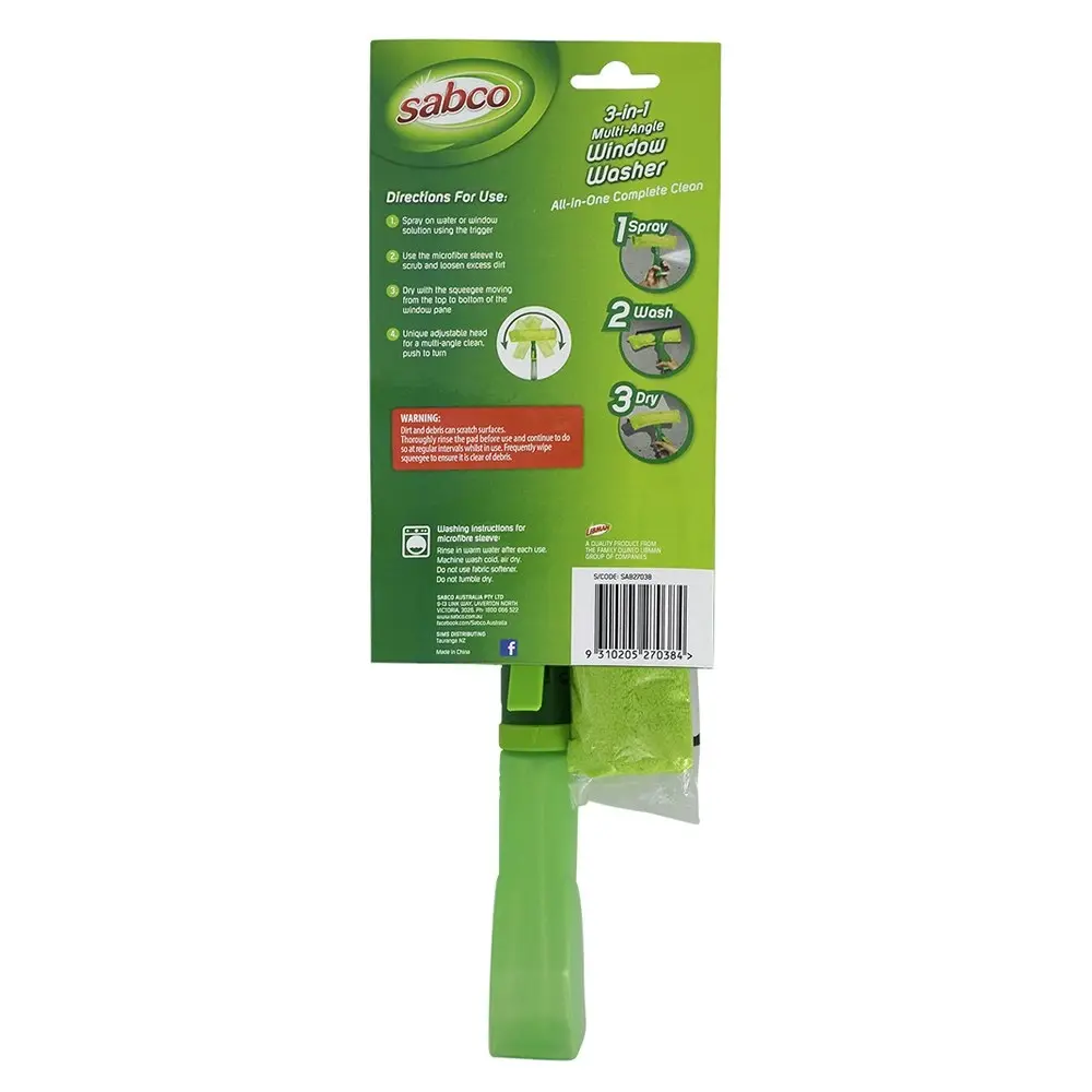 Sabco 3-in-1 Multi Angle Washer Squeegee Cleaner For Window Glass/Mirrors Green