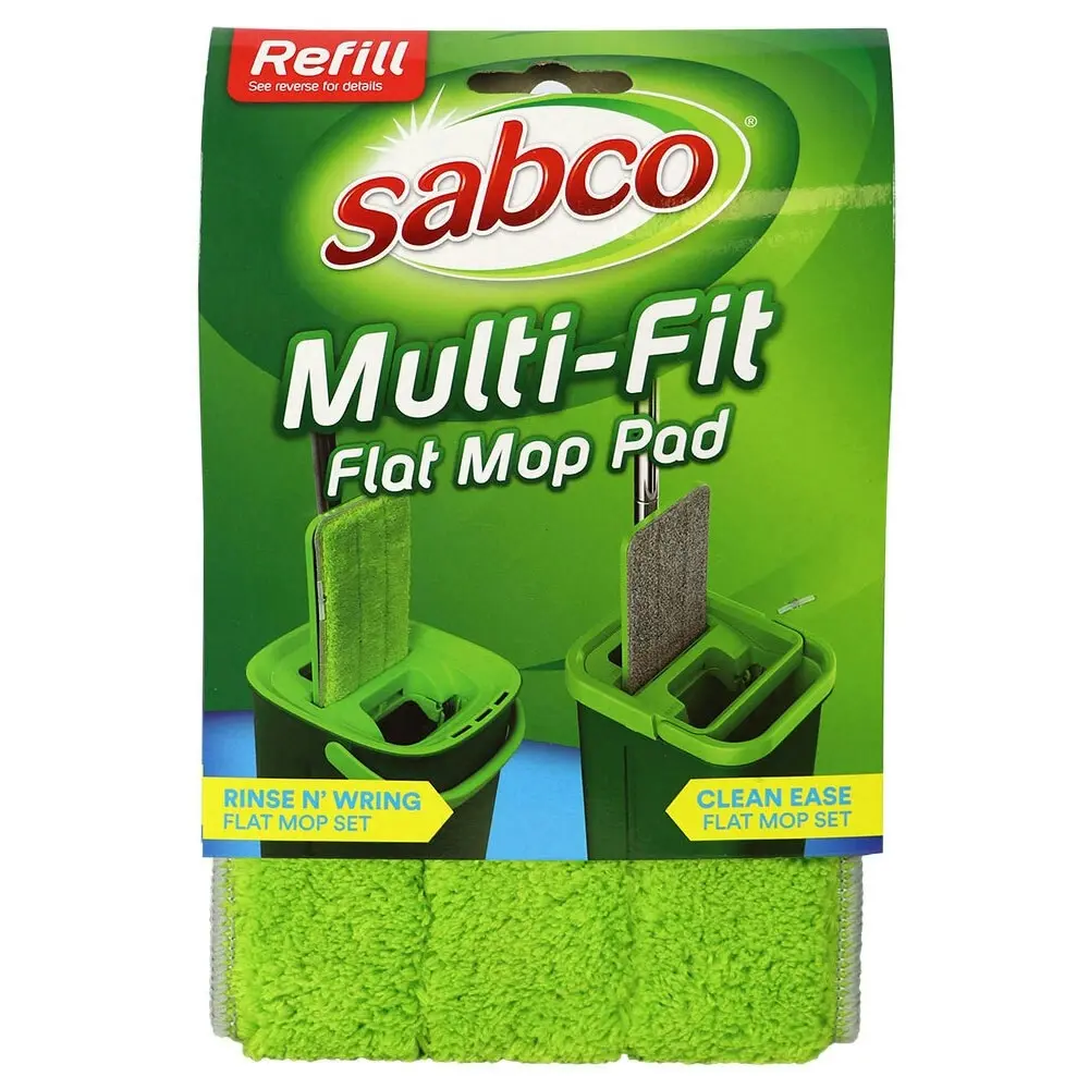 2PK Sabco MultIFit Replacement Cleaning Pad Refill Flat Mop/Bucket Sets Green