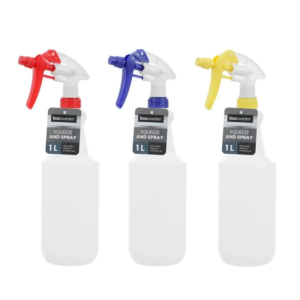 3x Boxsweden 1L Cleaning Liquid Nozzle Spray Bottle Water Container Sprayer Asst