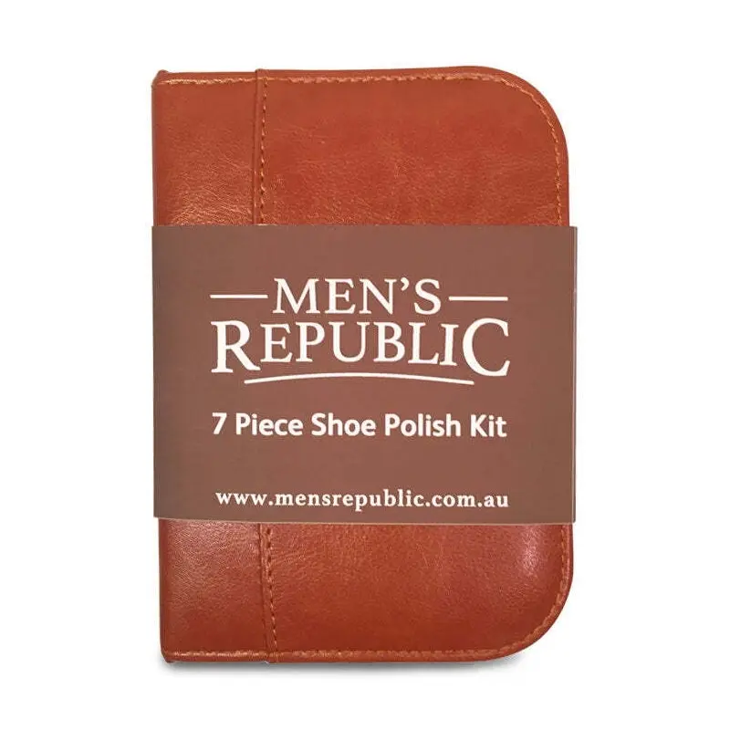 7pc Men's Republic Shoe Polish/Shine/Care Zipper Bag Wax/Brush/Cloth Kit 16cm