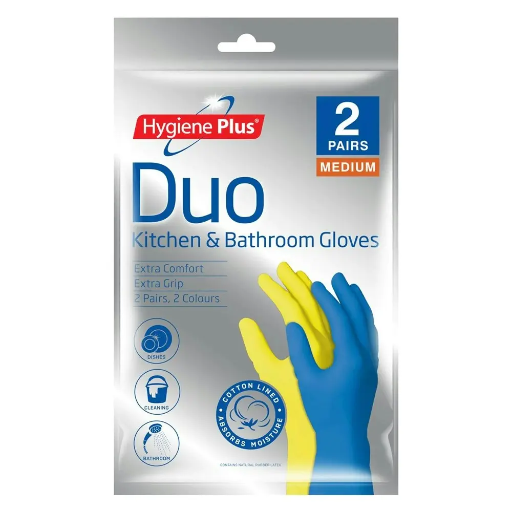 12x Pairs Hygiene Plus Duo Size M Kitchen/Bathroom Latex Cleaning Gloves Asstd