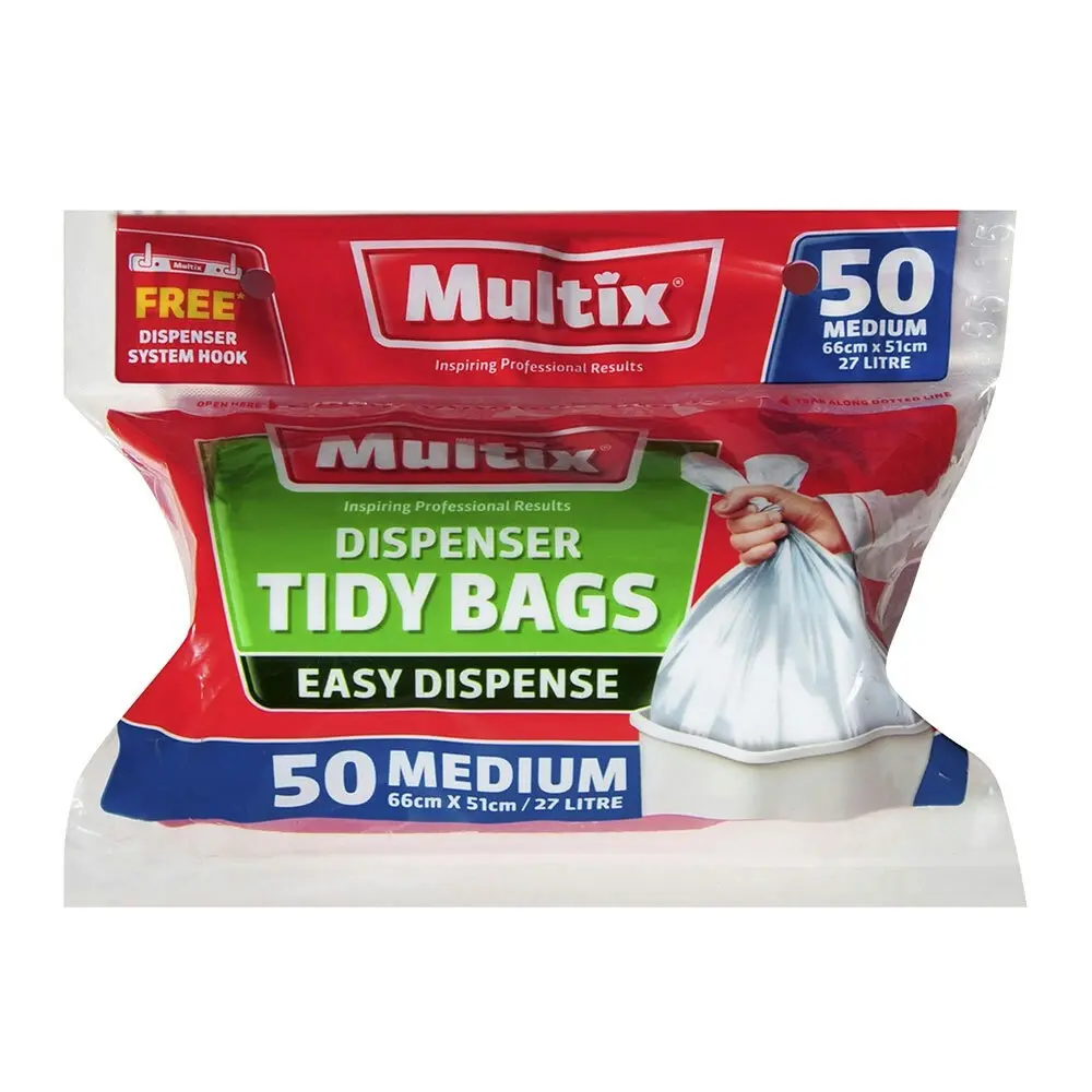 100x Multix Medium 27L 66cm Dispenser Tidy Rubbish/Garbage Bags w/System Hook