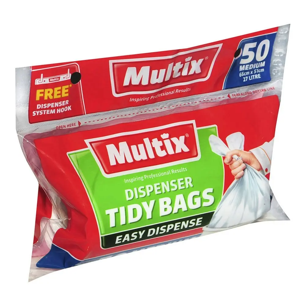 100x Multix Medium 27L 66cm Dispenser Tidy Rubbish/Garbage Bags w/System Hook