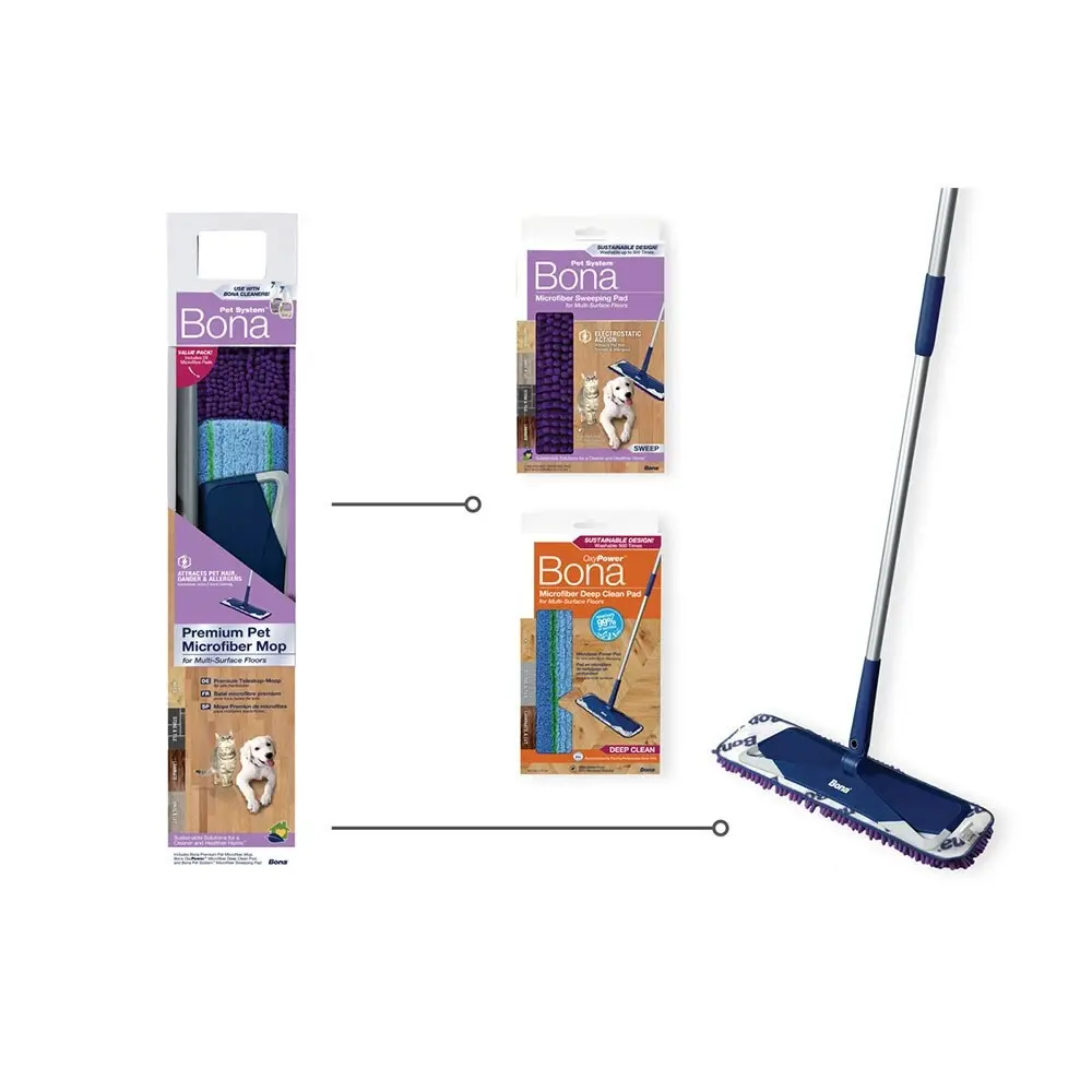 Bona Pet Premium Microfibre Deep Clean Mop for Multi-Surfaced Hard Floors