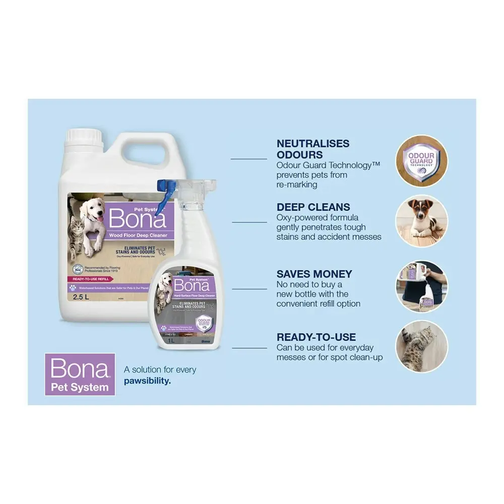 Bona Pet Care Hard-Surface Water-Based Floor Deep Cleaner 2.5L Refill Btl