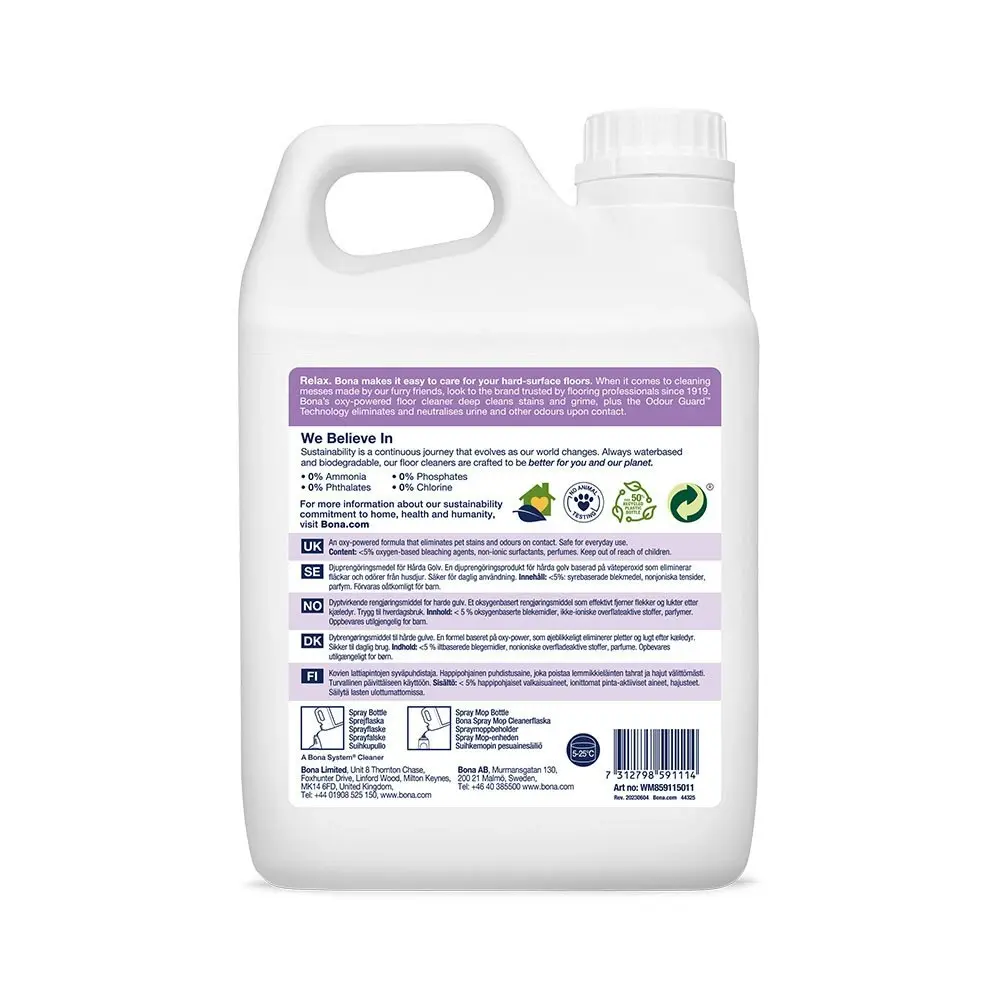 Bona Pet Care Hard-Surface Water-Based Floor Deep Cleaner 2.5L Refill Btl