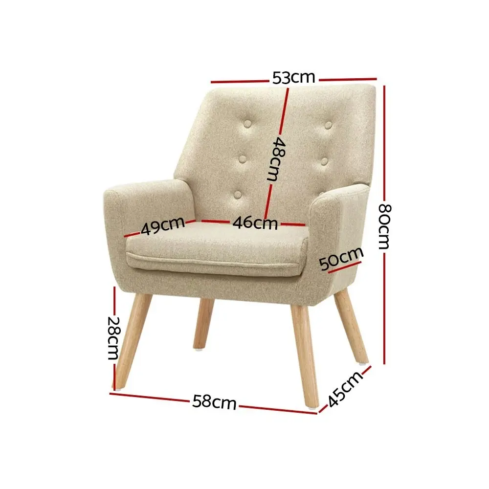 Artiss Armchair Lounge Chair Accent Armchairs Fabric Single Sofa Chairs Beige