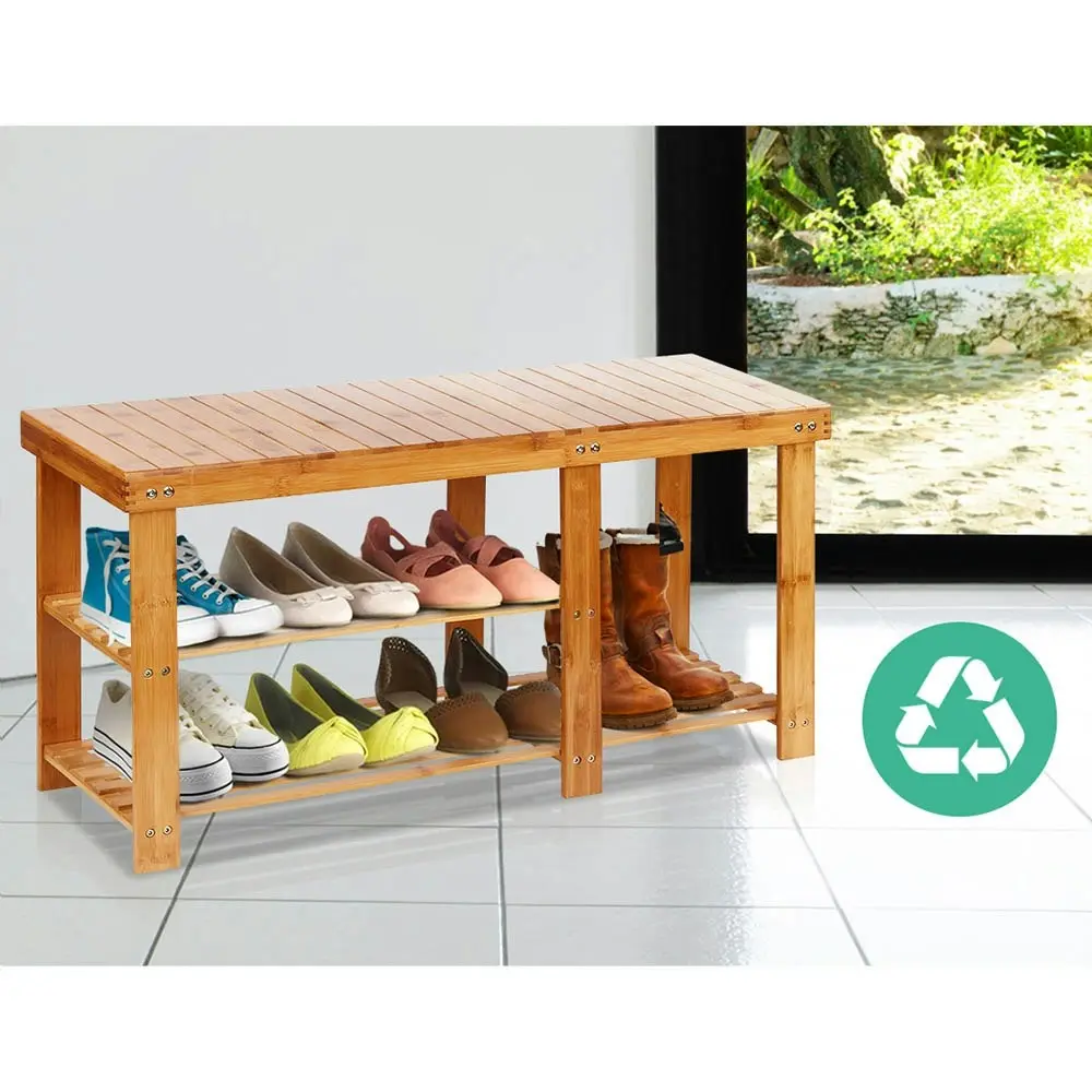 Artiss Bamboo Shoe Rack Cabinet Wooden Bench Storage Organiser Stand Stool Seat