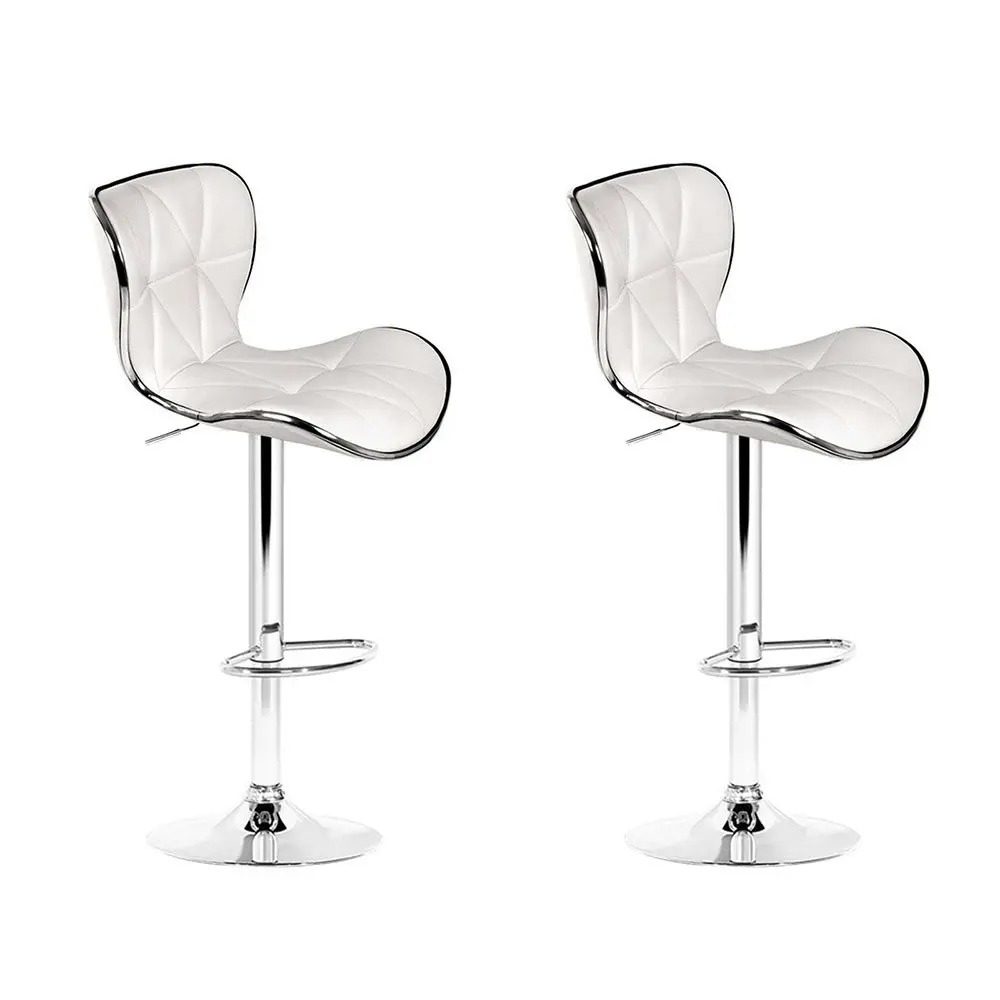 Artiss 2x Bar Stools Gas Lift Leather Seat White