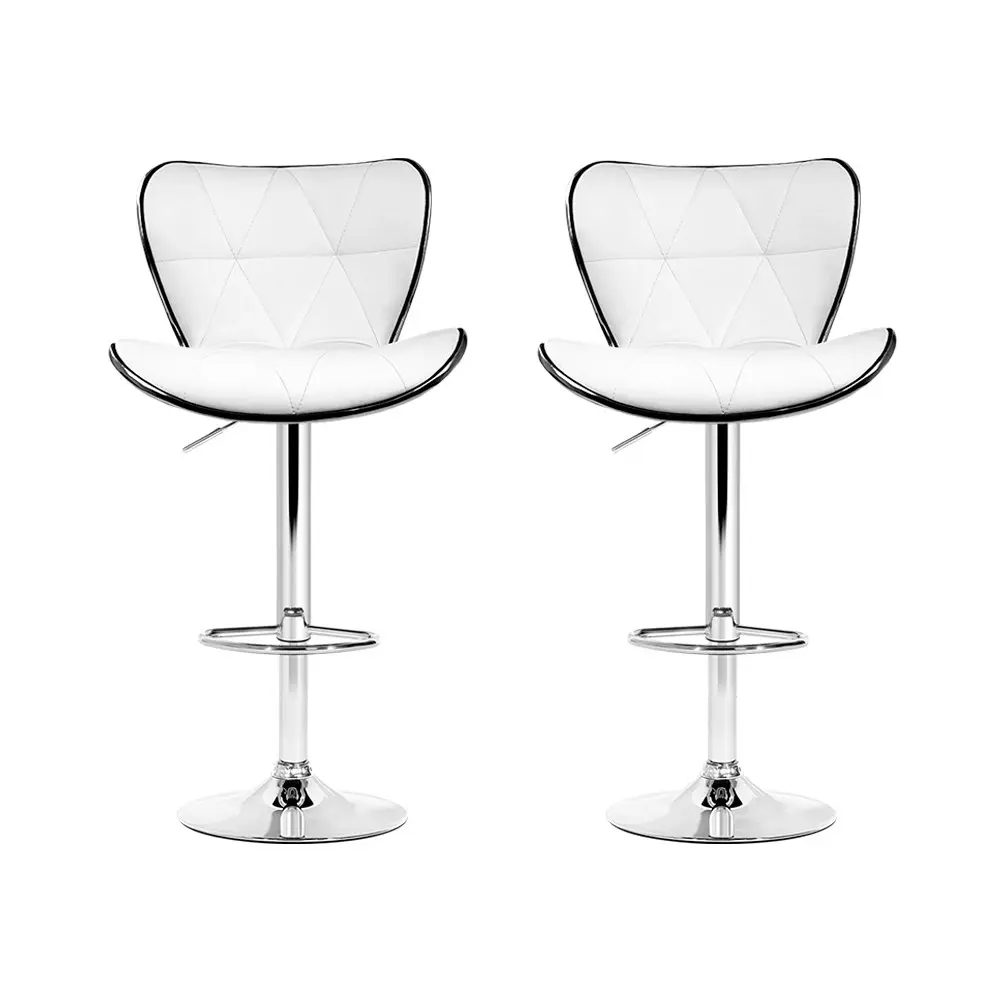 Artiss 2x Bar Stools Gas Lift Leather Seat White