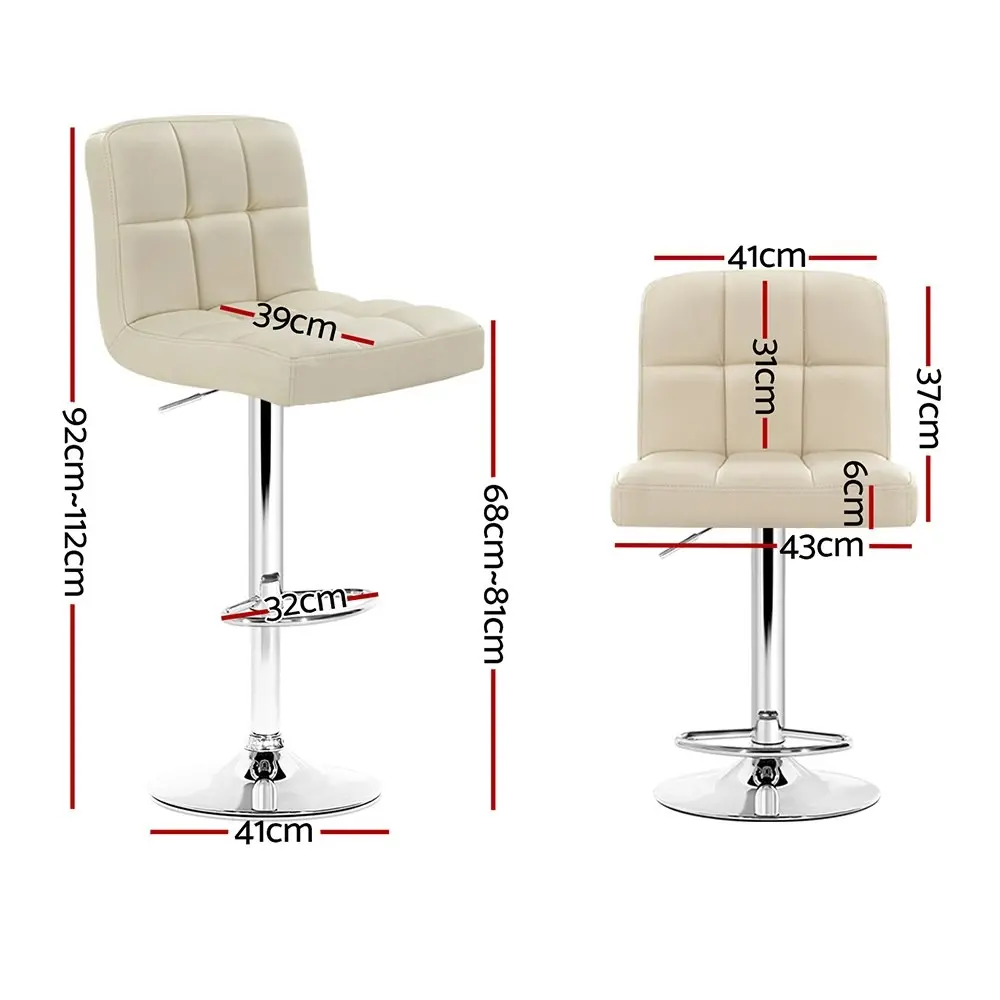 Artiss 2x Bar Stools Leather Gas Lift Beige