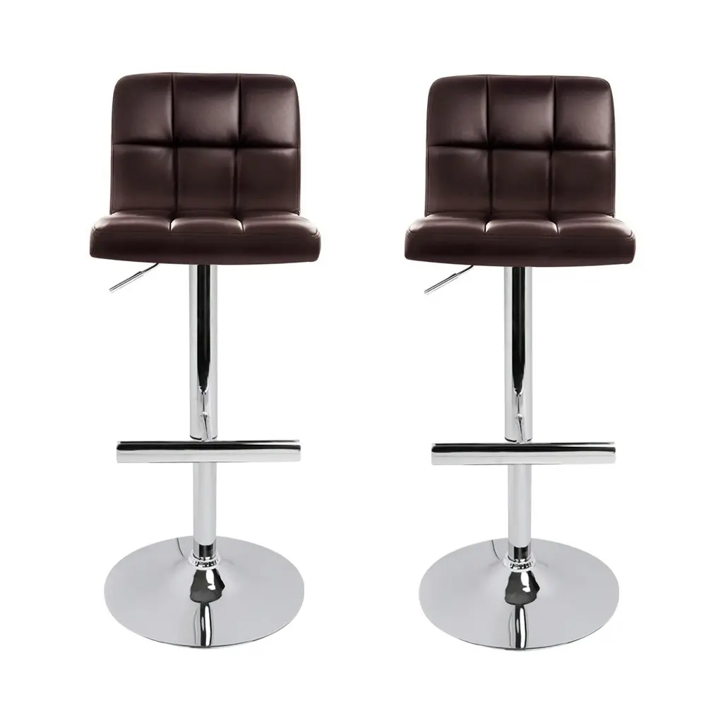 Artiss 2x Bar Stools Leather Gas Lift Brown