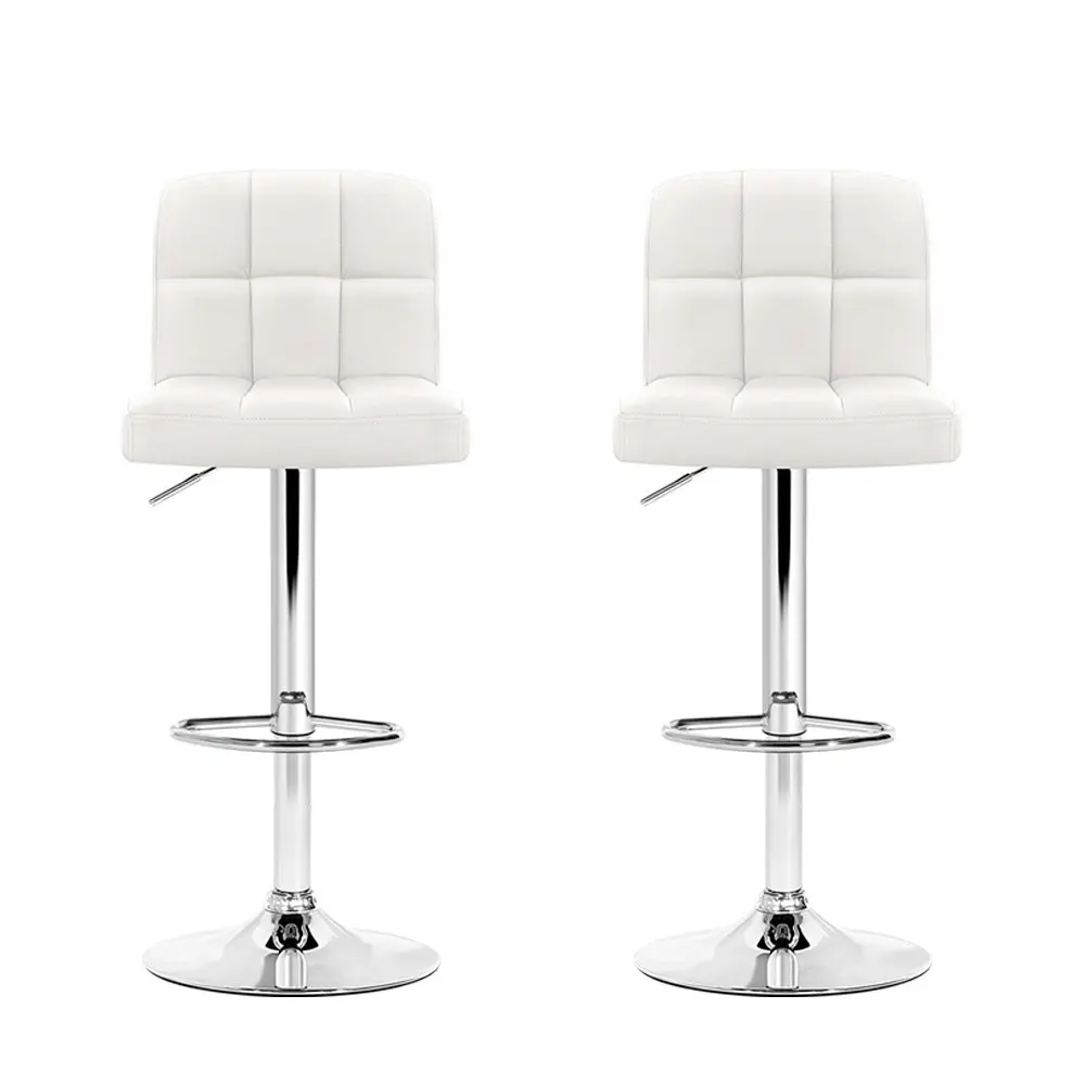 Artiss 2x Bar Stools Leather Gas Lift White