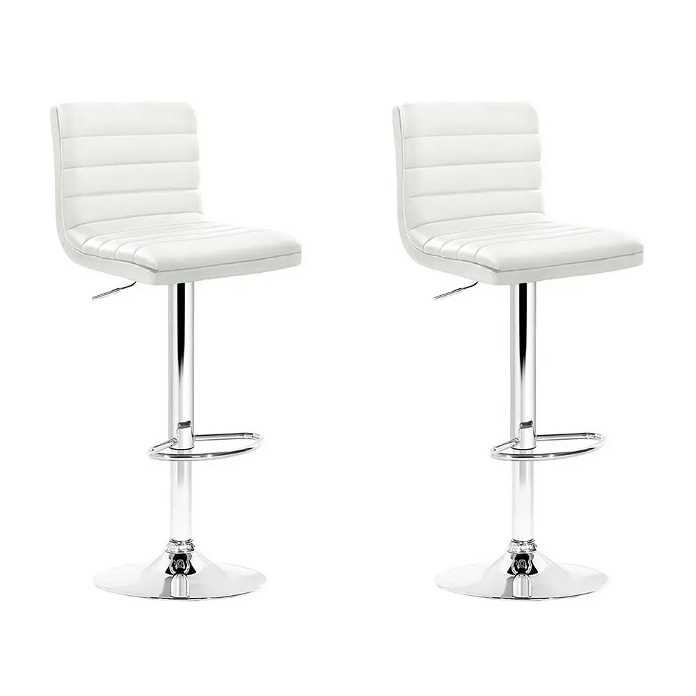 Artiss 2x Bar Stools Padded Leather Gas Lift White