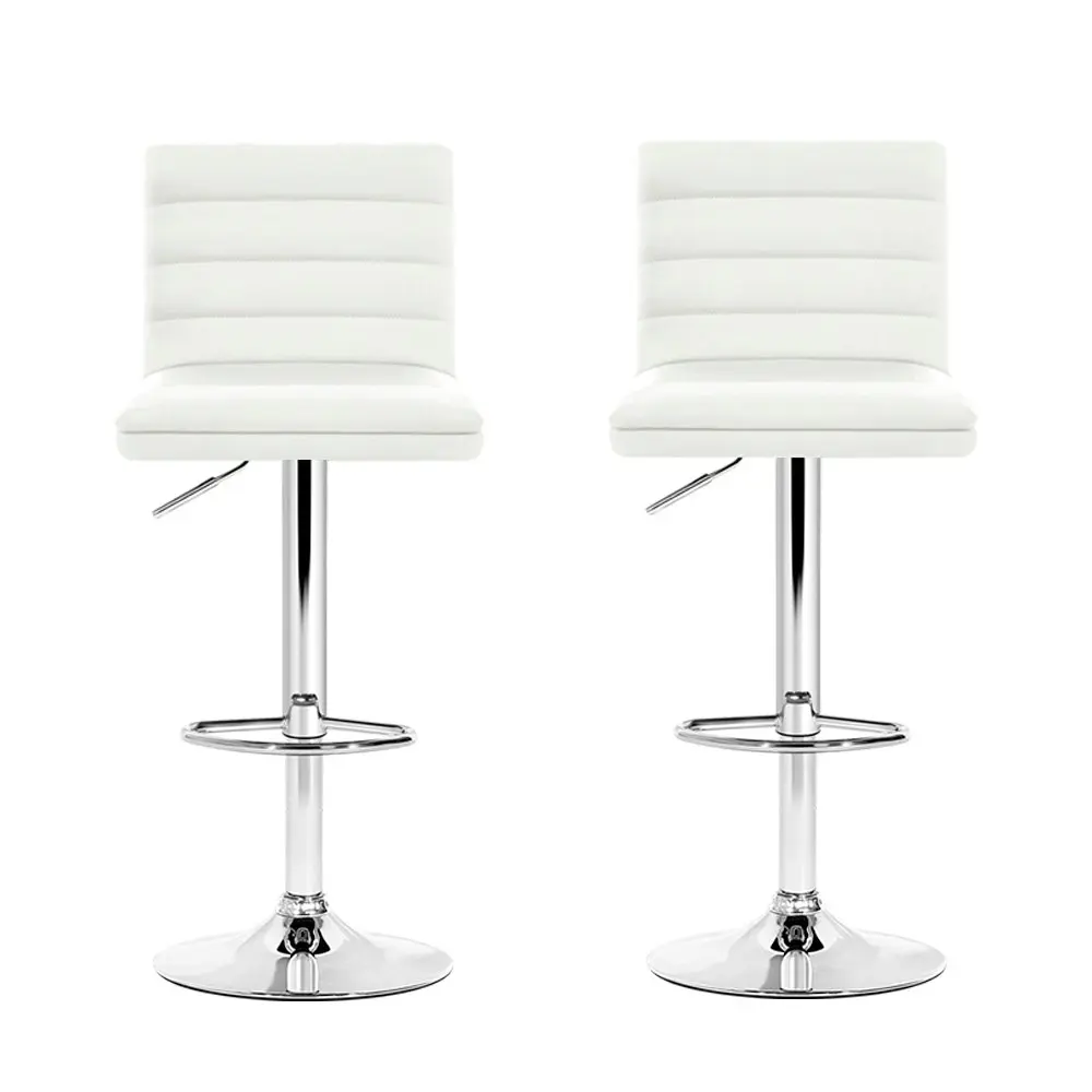 Artiss 2x Bar Stools Padded Leather Gas Lift White