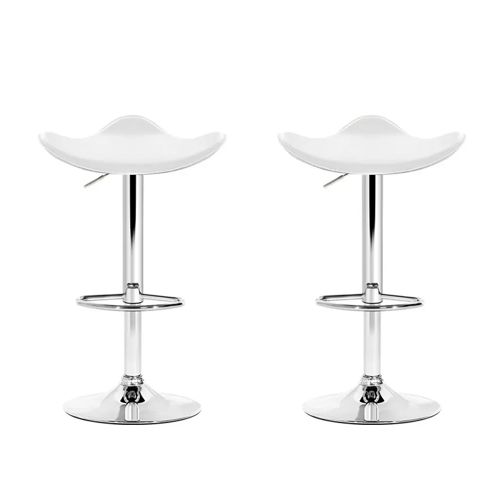 Artiss 2x Bar Stools Leather Gas Lift Chair White