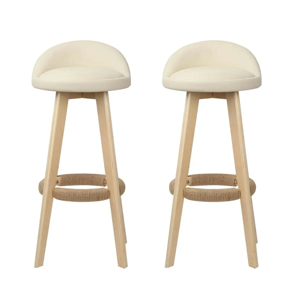 Artiss 2x Bar Stools Padded Leather Wooden Beige