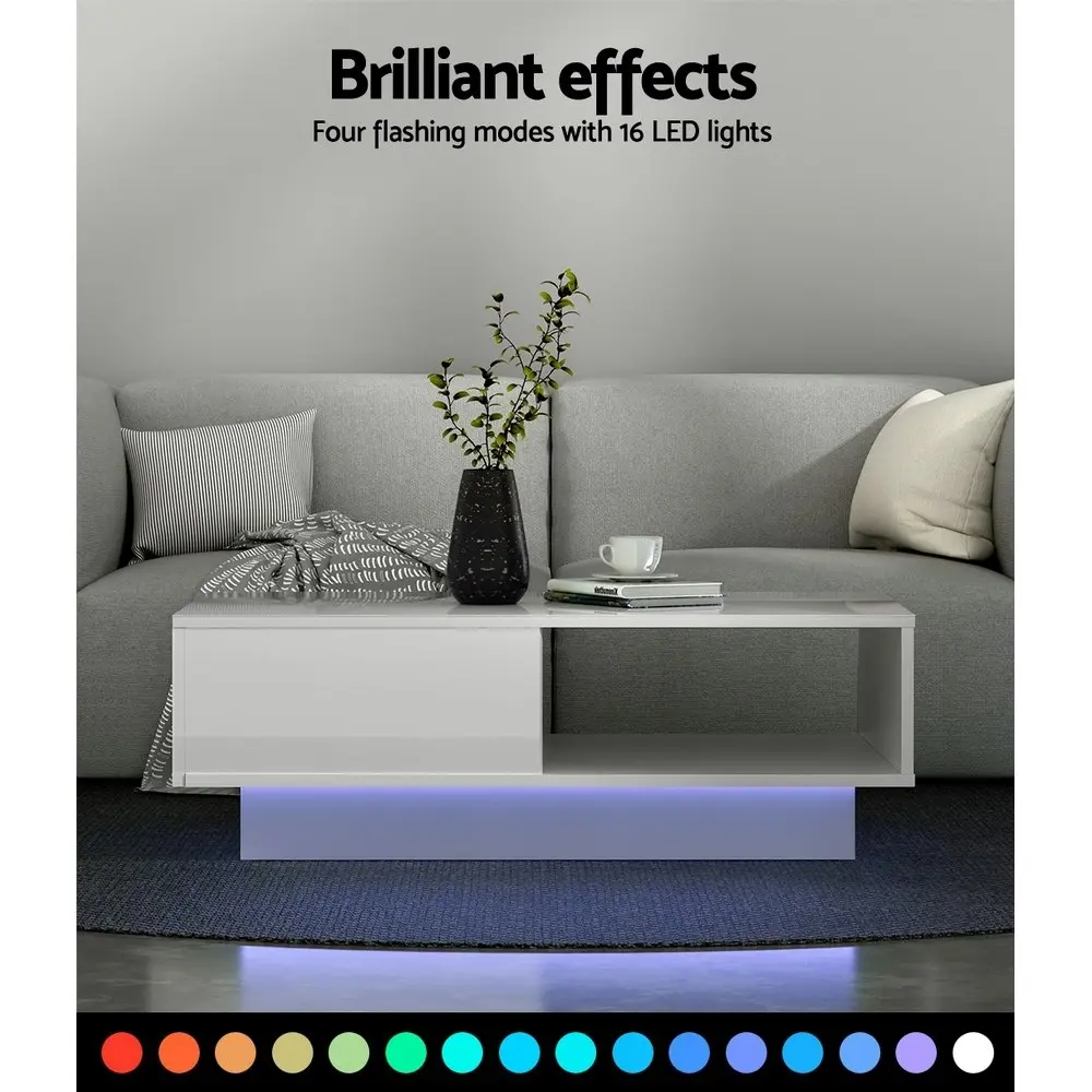 Artiss Coffee Table Led Lights White